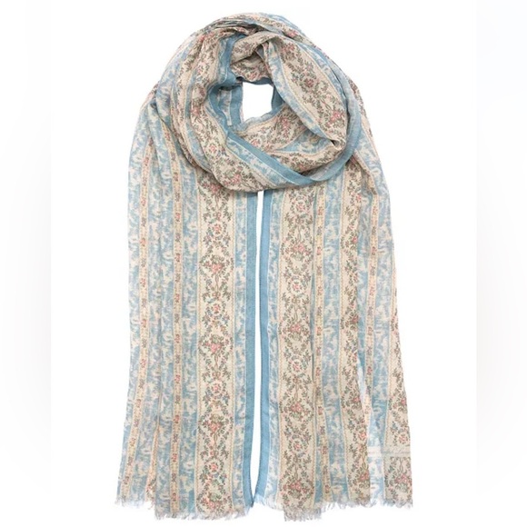 Lauren Ralph Lauren Floral Stripe Wrap Romantic Vintage Inspired Linen Blend NWT - Picture 1 of 14